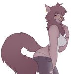  amber_eyes anthro aoife bearra canine clothed clothing ear_piercing facial_piercing female fluffy fluffy_tail fur mammal nose_piercing piercing simple_background solo underwear wolf 