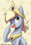  blonde_hair crown derpy_hooves_(mlp) equine feathered_wings feathers female feral friendship_is_magic fur grey_feathers grey_fur hair horse john_joseco mammal my_little_pony pegasus pony smile solo wings 