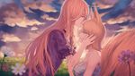  animal_ears arm_holding bangs bare_shoulders blonde_hair blue_eyes blurry breasts closed_eyes cloud cloudy_sky crying crying_with_eyes_open depth_of_field eyelashes fingernails flipped_hair flower forehead_kiss fox_ears fox_tail from_side grass hand_on_another's_arm hand_on_another's_cheek hand_on_another's_face highres kiss large_breasts leaning_forward long_fingernails long_hair looking_at_another medium_breasts multiple_girls nail_polish no_hat no_headwear outdoors parted_lips pink_flower pink_nails profile puffy_short_sleeves puffy_sleeves red-d short_hair short_sleeves sky strapless streaming_tears sunlight tail tears torn_clothes touhou upper_body very_long_hair white_flower yakumo_ran yakumo_yukari yuri 