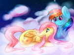  alex-scratch-17_(artist) blue_feathers cutie_mark duo equine feathered_wings feathers female feral fluttershy_(mlp) friendship_is_magic hair horse long_hair mammal my_little_pony pegasus pink_hair pony rainbow_dash_(mlp) smile wings yellow_feathers 