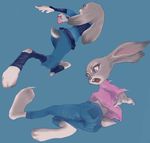  2girls animal_ears blue_background bunny bunny_ears bunny_tail character_request conoghi disney from_behind furry multiple_girls open_mouth simple_background tail tongue zootopia 