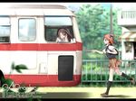  bus gagraphic ground_vehicle kantoku kneehighs motor_vehicle multiple_girls school_uniform socks wallpaper 