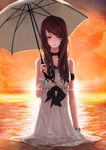  brown_hair crying crying_with_eyes_open highres long_hair mille_(dieci) original solo standing sunset tears umbrella wading water yellow_eyes 