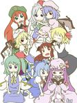  :&gt; :d :o ^_^ ahoge apron ascot bangs bat_wings beret biting blonde_hair blue_dress blue_eyes blue_hair blunt_bangs blush_stickers book bow braid carrying chibi cirno closed_eyes crescent crescent_hair_ornament daiyousei detached_wings dress fairy_wings flandre_scarlet green_eyes green_hair hair_bow hair_ornament hand_on_headwear hat holding holding_book hong_meiling izayoi_sakuya koakuma leaning_forward light_smile long_hair looking_at_another looking_at_viewer looking_back maid maid_headdress mob_cap multiple_girls necktie open_book open_mouth patchouli_knowledge peconica petting puffy_short_sleeves puffy_sleeves purple_dress reading red_eyes red_hair red_neckwear remilia_scarlet rumia seiza shoes short_hair short_sleeves side_ponytail sidelocks silver_hair simple_background sitting skirt skirt_set smile star striped striped_dress the_embodiment_of_scarlet_devil touhou twin_braids vertical_stripes very_long_hair vest waist_apron wavy_mouth white_background wings 