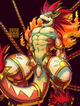  abs armor bal balls buddy_fight catsudon crouching dragon fire flaccid male muscular muscular_male nipples open_mouth pecs penis solo teeth uncut vein veiny_penis 