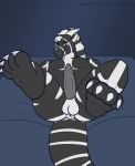  anus balls bed butt claws dragon enroshiva feet lying male paws presenting stripes 