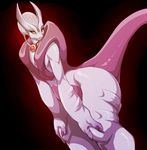  ambiguous_gender anthro arcadiacadia bedroom_eyes bent_over big_butt butt claws collar digitigrade flat_chested half-closed_eyes legendary_pok&eacute;mon looking_at_viewer mega_evolution mega_mewtwo mega_mewtwo_x muscular nintendo nude pok&eacute;mon pose raised_tail red_eyes seductive simple_background smile solo thick_tail thick_thighs video_games wide_hips 