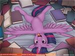  armpits bed book equine feathered_wings feathers female feral friendship_is_magic hair horn jcosneverexisted lying mammal multicolored_hair my_little_pony on_back purple_eyes solo tongue tongue_out twilight_sparkle_(mlp) winged_unicorn wings 