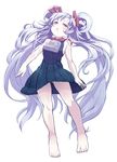  bare_shoulders barefoot beatmania beatmania_iidx blue_hair dress full_body highres long_hair looking_at_viewer maud pink_eyes shift_(waage) simple_background sleeveless sleeveless_dress solo very_long_hair white_background 