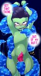  absurd_res alien anal anal_penetration black_hair blush bound cute drawnbykat_(artist) dripping green_skin hair hi_res invader_zim irken male not_furry open_mouth penetration penis purple_eyes restrained solo speech_bubble tapering_penis tentacles zim 