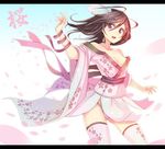 :d bare_shoulders black_hair blush breasts cleavage collarbone commentary_request cowboy_shot floral_print furisode japanese_clothes kimono letterboxed long_hair looking_at_viewer medium_breasts nakaichi_(ridil) off_shoulder open_mouth original panties pantyshot pantyshot_(standing) pink_panties purple_eyes sash short_kimono smile solo standing thighhighs underwear white_legwear wide_sleeves 