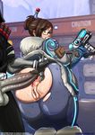  1boy 1girl anus ass ass_grab bent_over from_behind glasses hug_penis huge_ass imminent_anal looking_back mei_(overwatch) overwatch penis pussy spread_anus spread_ass sweat wide_hips 