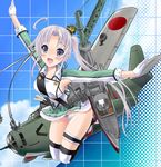  &gt;_o :d ahoge aircraft akitsushima_(kantai_collection) armpits bow bow_panties gloves h8k hair_ribbon headgear kantai_collection long_hair looking_at_viewer miniskirt neko_danshaku nishikitaitei-chan one_eye_closed open_mouth outstretched_arms panties pantyshot polka_dot polka_dot_panties ribbon side_ponytail silver_eyes silver_hair skirt smile spread_arms underwear white_gloves white_panties 