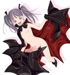  1girl cape censored decensored fangs flat_chest futanari nipples open_mouth penis shiny_skin simple_background solo uncensored vampire yozora 