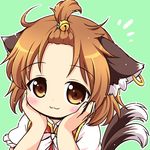  :3 animal_ears brown_eyes brown_hair cat_ears cat_tail chen closed_mouth jewelry multiple_tails nekomata pila-pela short_sleeves single_earring solo tail touhou two_tails 