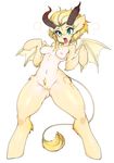  ? blonde_hair chest_tuft equine fern_(character) hair horn lipstick mammal membranous_wings pegasus pussy slitted_pupils slugbox tuft wings 
