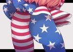  american_flag_dress american_flag_legwear ass bad_id bad_pixiv_id beni_shake blonde_hair close-up clownpiece from_behind legs_apart letterboxed long_hair lower_body pantyhose shirt simple_background solo star star_print striped striped_legwear touhou very_long_hair white_background 
