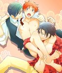  3boys age_difference barefoot glasses multiple_boys muscle nipples orange_hair smile tagme undressing yaoi 