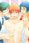  3boys age_difference glasses male_focus multiple_boys nipples smile student teacher undressing yaoi 