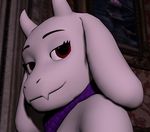  2016 3d_(artwork) anthro boss_monster caprine close-up clothing digital_media_(artwork) female fur goat half-closed_eyes hi_res horn inside long_ears looking_at_viewer mammal mature_female red_eyes scarf smile solo source_filmmaker toriel undertale video_games white_fur yamimarik1994 