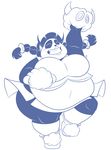  bear chadrocco cheerleader dofus eyes_closed female lips lipstick mammal monochrome navel overweight panda pandawa pandawa_queen solo thick_thighs wakfu 