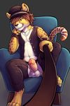  2016 anthro balls chair cheetah clothing feline first_person_view fur leash mammal penis sitting spots spotted_fur the_secret_cave yellow_eyes 