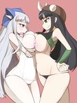  2girls blush breasts character_request large_breasts long_hair multiple_girls open_mouth panties robot_girls_z shiny_hair shiny_skin simple_background underwear usg_ishimura yuri 