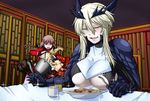  artoria_pendragon_(all) artoria_pendragon_(lancer_alter) blonde_hair breasts bucket closed_eyes fate/apocrypha fate/grand_order fate_(series) florence_nightingale_(fate/grand_order) hasebe_akira highres large_breasts long_hair mordred_(fate) mordred_(fate)_(all) multiple_girls pantyhose smile table tears underboob 