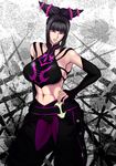  1girl black_hair bracelet breasts capcom detached_sleeves drill_hair han_juri makeup purple_eyes short_twintails solo spiked_bracelet spikes street_fighter street_fighter_iv super_street_fighter_iv twin_drills twintails 