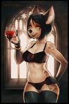  2016 alcohol anthro beverage bra bracelet canine clothing female food glass goth iskra jewelry legwear looking_at_viewer mammal panties solo stockings underwear wine wolf 