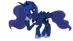  blue_eyes blue_feathers blue_hair blush cutie_mark embarrassed equine feathered_wings feathers female feral friendship_is_magic fur hair horn horse lerauxart_(artist) mammal my_little_pony pony princess_luna_(mlp) solo winged_unicorn wings 