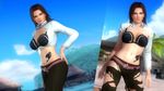  beach blue_eyes bra cana_alberona cosplay dark_hair dead_or_alive fairy_tail tattoo tina_armstrong wink 