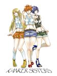  3girls blonde_hair blue_hair breasts ed_edd_n_eddy high_heels kanker_sisters lipstick marie_kanker multiple_girls red_hair shorts sisters 