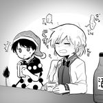  alcohol beer beer_can blush can closed_eyes crying doremy_sweet glass greyscale hat image_sample jacket kishin_sagume monochrome nightcap pixiv_sample pom_pom_(clothes) shikushiku_(amamori_weekly) short_hair table tail tapir_tail tears touhou translation_request water wings 