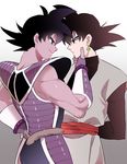  arm_behind_back armor black_eyes black_hair commentary dragon_ball dragon_ball_super dragon_ball_z earrings evil_smile gokuu_black hand_on_another's_chin hand_on_hip jewelry jiayu_long look-alike male_focus monkey_tail multiple_boys muscle smile tail tullece 