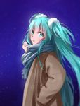  bad_id bad_pixiv_id blue_eyes blue_hair blue_scarf hair_ribbon hand_in_pocket hatsune_miku long_hair looking_at_viewer qingchen_(694757286) ribbon scarf solo twintails vocaloid white_ribbon 