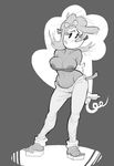  anthro big_breasts blush bow breasts canine cleavage clothed clothing disney dog eyelashes footwear greyscale kaboozey mammal midriff monochrome nipple_slip nipples sandals solo topsy 