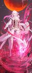  blade_&amp;_soul breasts cleavage highres hips large_breasts lips looking_at_viewer nightmadness original parted_lips red_eyes solo staff sword thighs weapon white_hair 