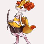  anthro blush bra braixen clothing digitigrade female garter_belt garter_straps legwear nintendo omikuro panties pok&eacute;mon red_eyes simple_background solo sweat thick_thighs thigh_highs underwear video_games white_background wide_hips 