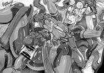  breasts butcha-u double_penetration large_breasts metroid monochrome monster penis ponytail rape samus_aran sex 