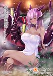  ;) alcohol bare_shoulders beer beer_can blush breasts butter-t can claws crossed_legs dark_skin dragon_girl dragon_wings drinking extra_mouth horns jabberwock_(monster_girl_encyclopedia) large_breasts long_hair monster_girl monster_girl_encyclopedia naked_towel one_eye_closed onsen patreon_logo patreon_username paws purple_hair red_eyes sitting smile solo steam sweat towel translated water watermark web_address wings 
