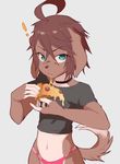  ! 2016 anthro blue_eyes brown_fur brown_hair canine choker clothed clothing coffeechicken crop_top dog eating female food fur hair kess looking_at_viewer mammal midriff multicolored_fur navel nose_wrinkle panties pizza shirt simple_background slim solo tan_fur two_tone_fur underwear warning young 