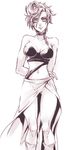  arms_behind_back bare_shoulders bra breasts choker jojo_no_kimyou_na_bouken lips medium_breasts mobu_(tomomo_f) monochrome navel skirt smile solo strap trish_una underwear vento_aureo 