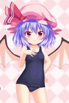  bad_id bad_pixiv_id bat_wings blue_hair hakuto_(28syuku) hat mob_cap one-piece_swimsuit red_eyes remilia_scarlet school_swimsuit short_hair smile solo standing swimsuit touhou wings 