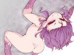  1girl ass female from_behind noise nude original pointy_ears purple_hair smile solo tsurime upside-down 