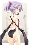  alternate_hairstyle ass back bat_wings blush breasts competition_swimsuit lavender_hair locker locker_room looking_at_viewer looking_back one-piece_swimsuit open_mouth pointy_ears ponytail profile red_eyes remilia_scarlet satou_kibi scrunchie sketch small_breasts smile solo standing swimsuit touhou wings 