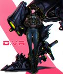  alternate_color animal_print bad_id bad_pixiv_id bodysuit breasts brown_hair bubble_blowing bunny bunny_print character_name chewing_gum d.va_(overwatch) emblem facepaint hands_in_pockets heart heart-shaped_pupils jacket kyung_han_kim leather leather_jacket long_hair long_legs long_sleeves looking_at_viewer mecha overwatch small_breasts solo south_korean_flag symbol-shaped_pupils whisker_markings zipper 