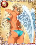  1girl angel angel_wings ass back bare_arms bare_legs bare_shoulders bastard!! bikini blonde_hair blue_eyes breast_grab breasts butt_crack card_(medium) feathers from_behind large_breasts legs long_hair michael_(bastard!!) parted_lips sideboob simple_background solo standing thighs 