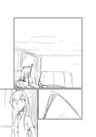  akigumo_(kantai_collection) ceiling closed_eyes comic couch curtains greyscale hair_ribbon highres isetta jitome kagerou_(kantai_collection) kantai_collection kiss long_hair monochrome multiple_girls ponytail ribbon school_uniform shiranui_(kantai_collection) sketchbook sleeping translated vest window yuri 