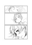  akigumo_(kantai_collection) blush bow bowtie closed_eyes comic couch greyscale hair_ribbon highres isetta kagerou_(kantai_collection) kantai_collection long_hair monochrome multiple_girls ponytail ribbon school_uniform sleeping smile translated twintails vest 